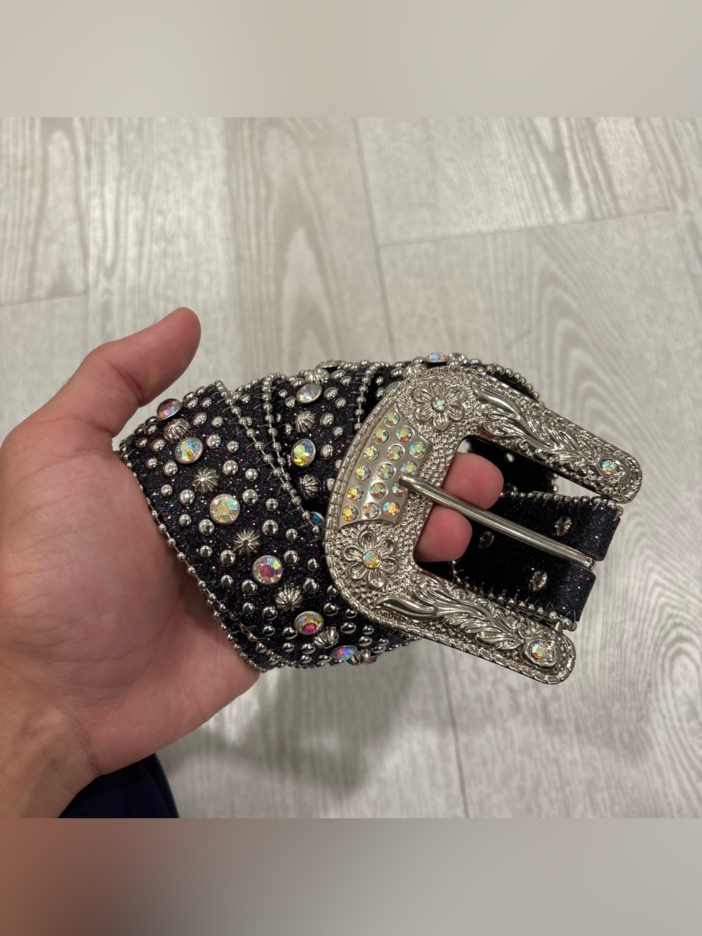 Black & Purple Rhinestone & Glitter Western Studded Belt